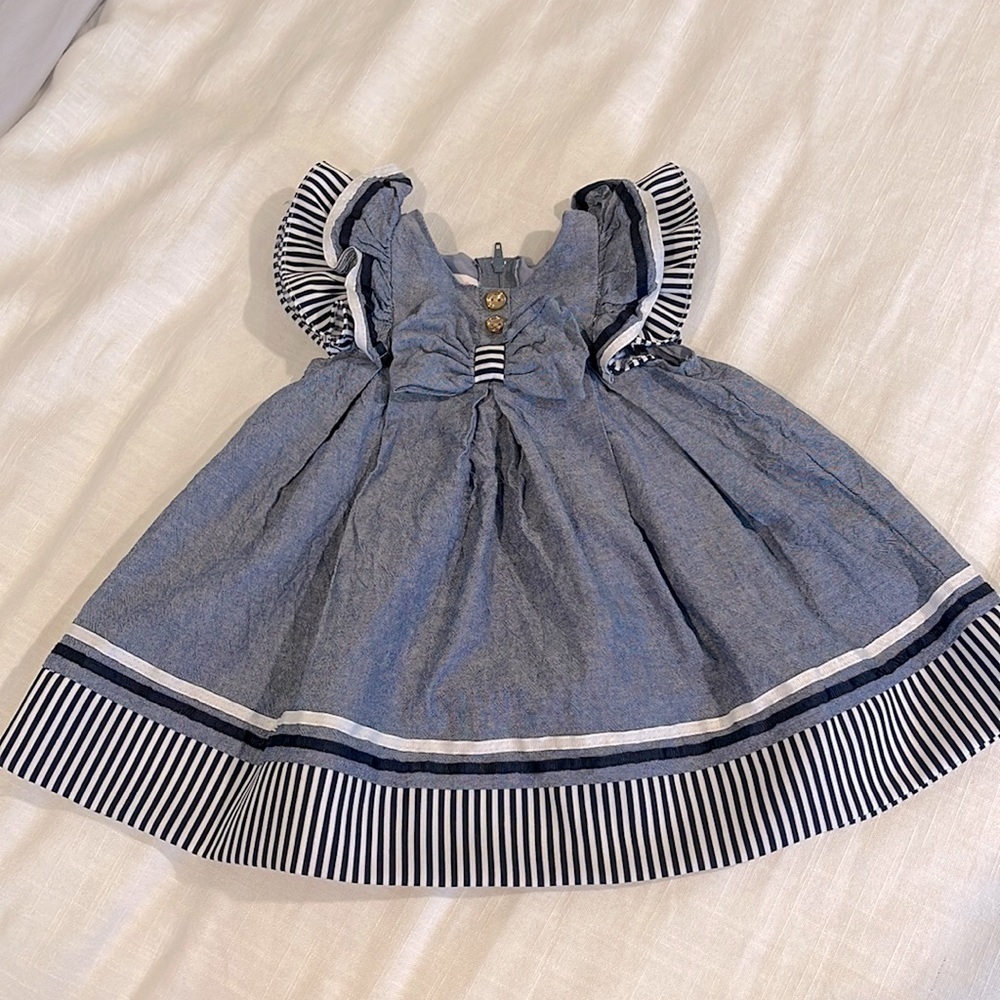 CUTE Chambray Blue And White Striped Dress 12M